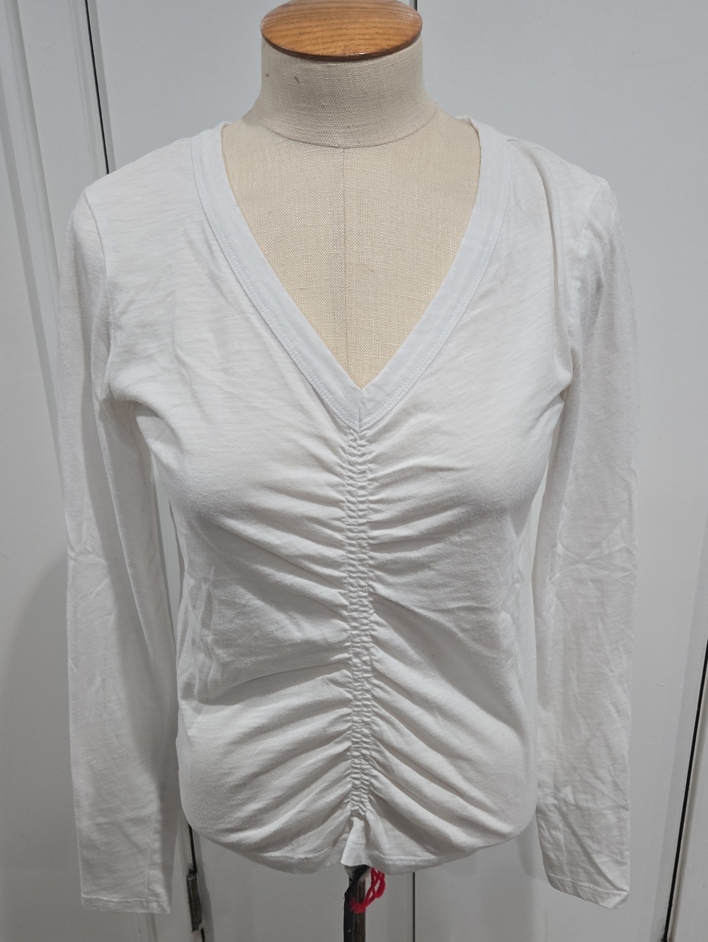 LOFT White Ruched V-Neck Long Sleeve Top